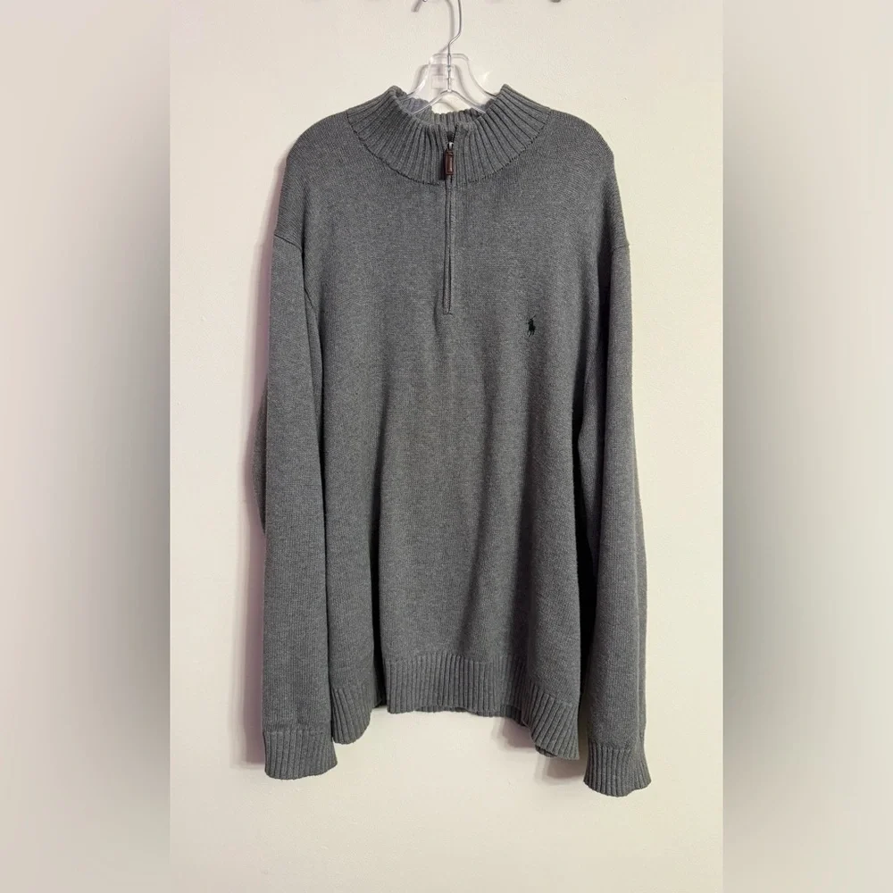 Polo Ralph Lauren Mens 1/4 Zip Pullover Sweater Gray W/ Green Pony Size 3XLT